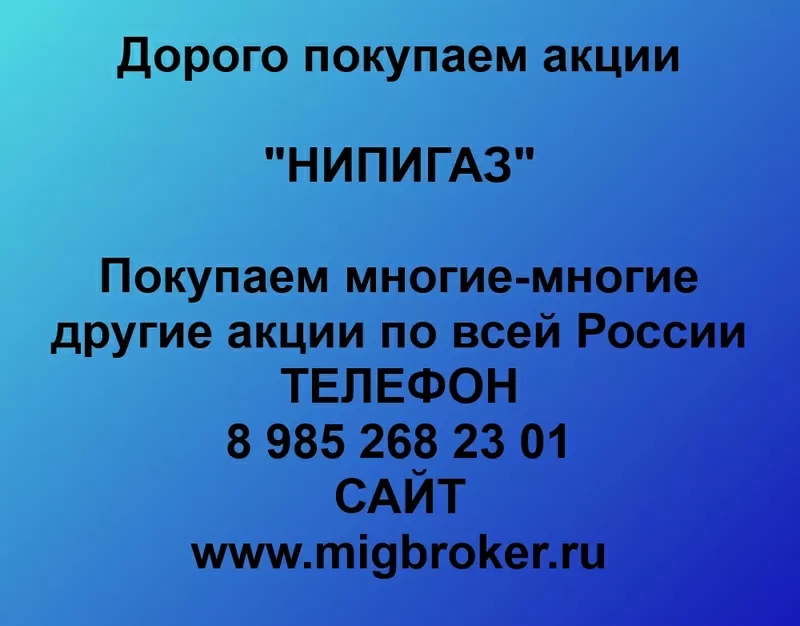 Покупаем акции ОАО НИПИГАЗ и любые другие акции по всей России